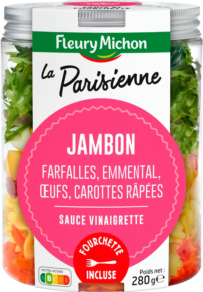 SALAD JAR - La Parisienne - Jambon, farfalles, emmental, oeufs, carottes râpées, sauce vinaigrette