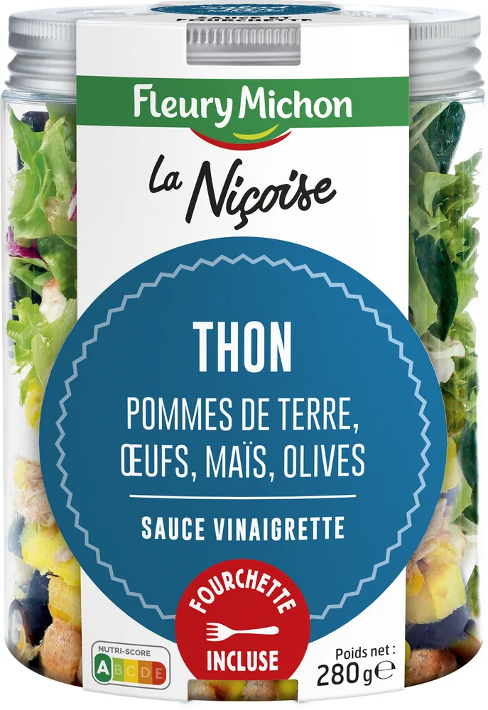 SALAD JAR - La Nicoise - Thon, pommes de terre, oeufs, maïs, olives, sauce vinaigrette
