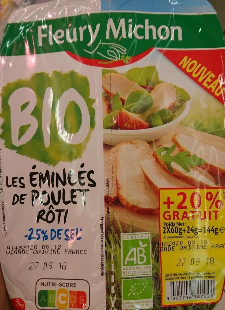Les émincés de poulet roti -25% de sel