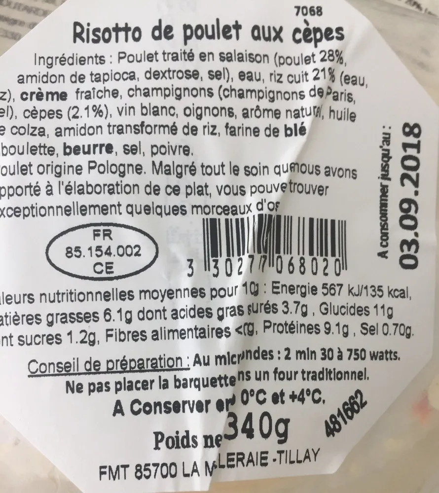 Risotto de poulet aux cepes