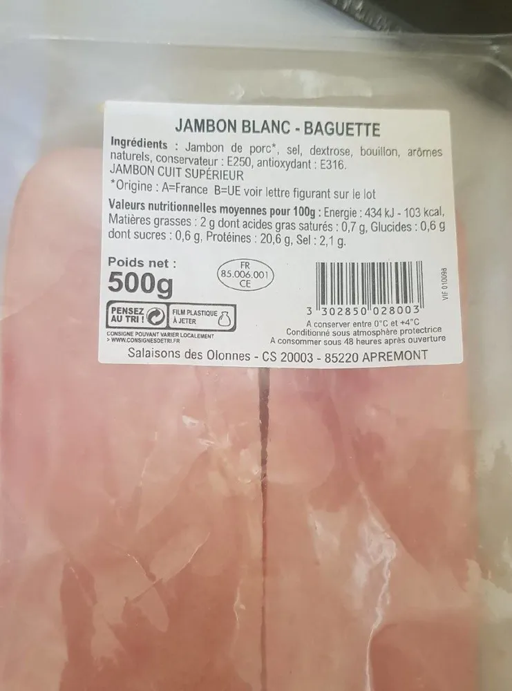 Jambon Blanc Supérieur Baguette