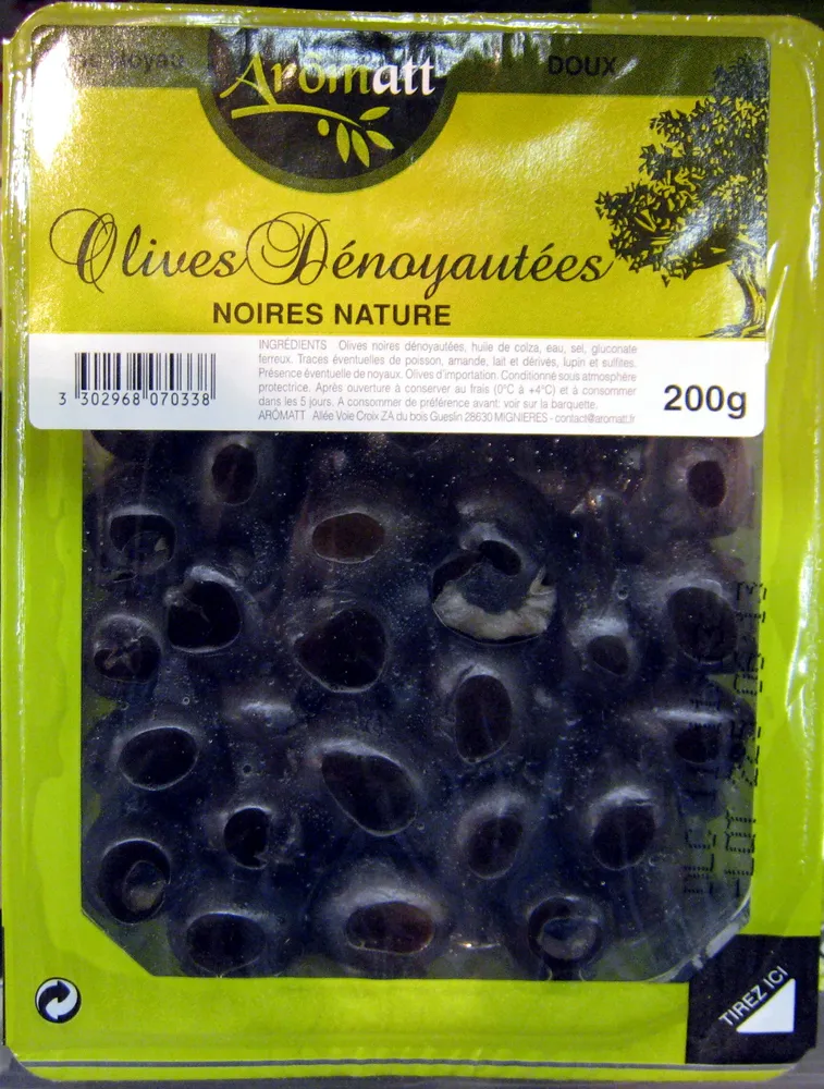 Olives dénoyautées noires nature Arômatt