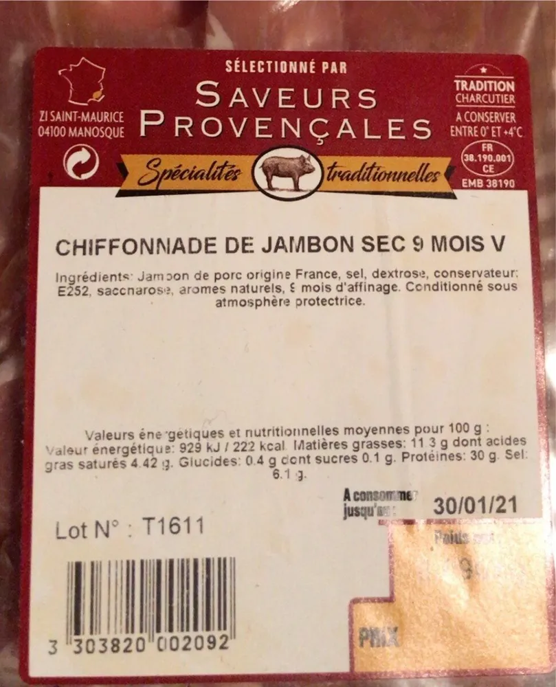 chiffonnade de jambon sec 9 mois V