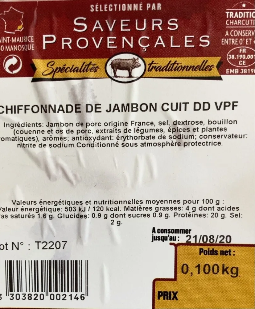 Chiffonade de jambon cuit DD VPF