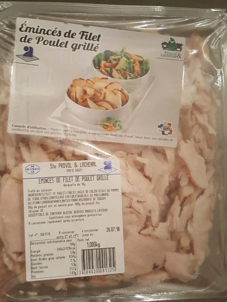 Émincés de filet de poulet grillé