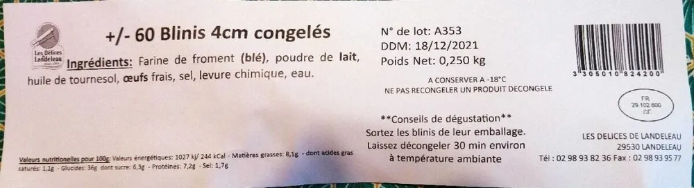 Blinis 4cm congelés