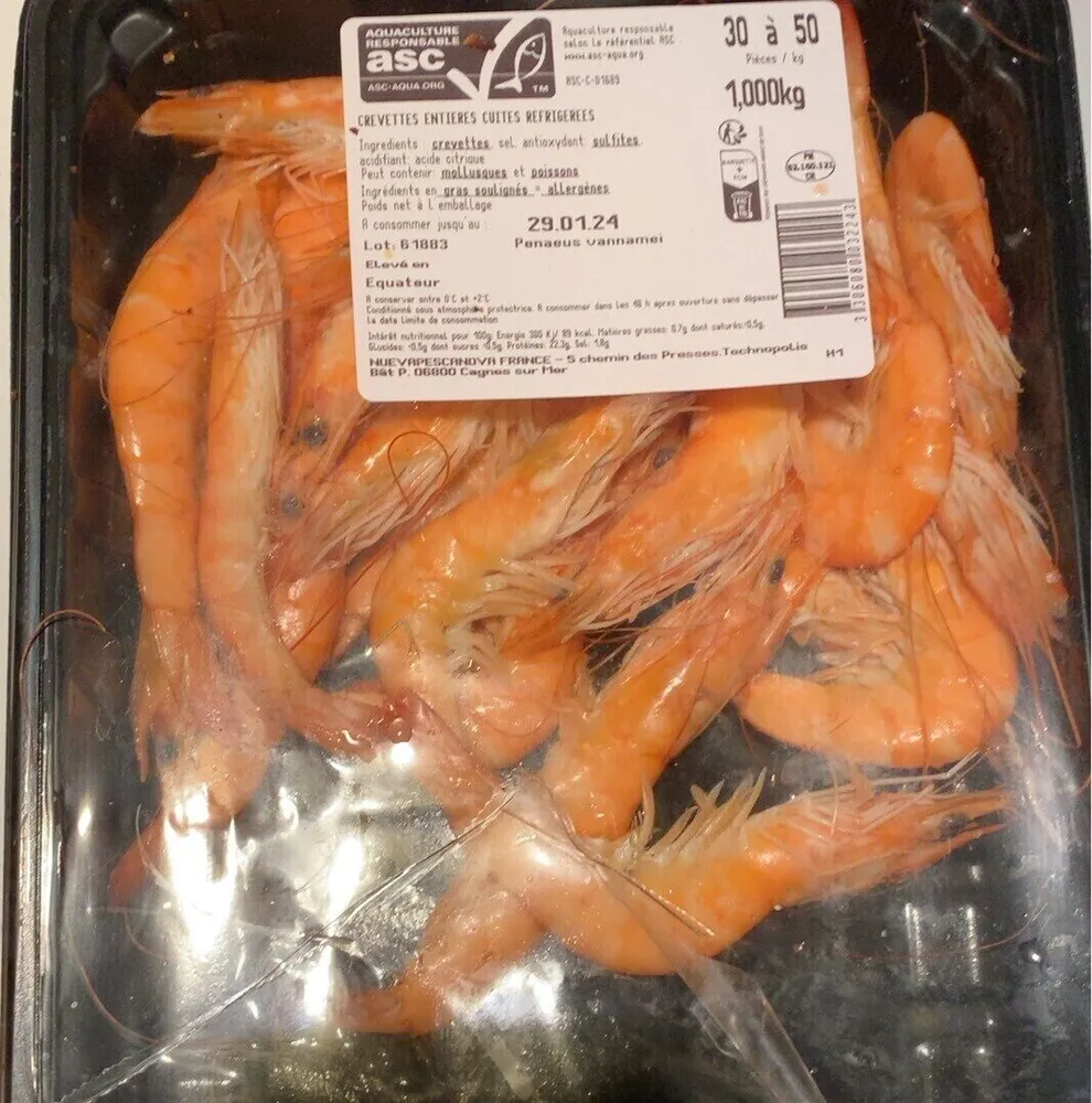 Crevettes entières cuites réfrigérées