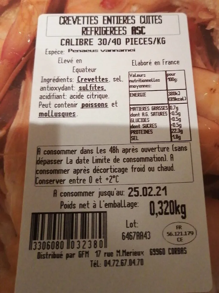 Crevettes entière cuites