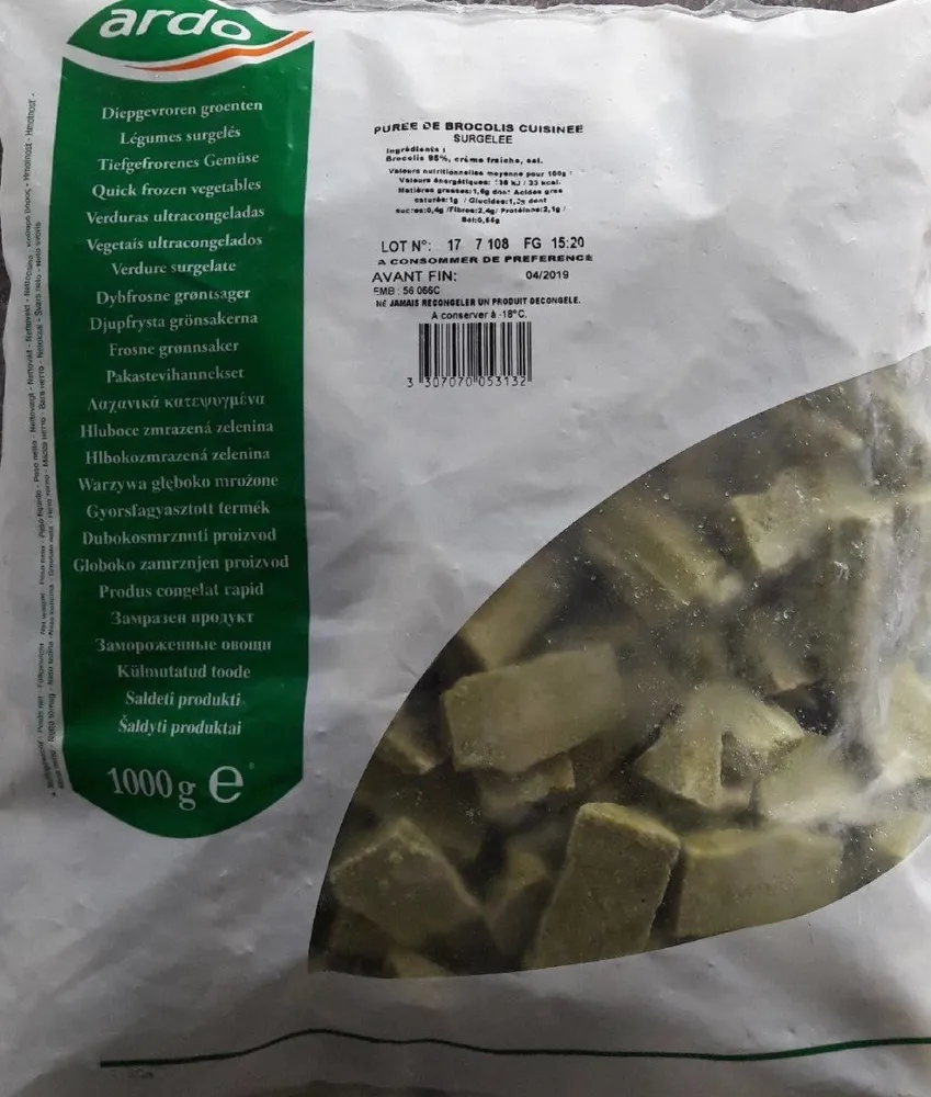 Purée de brocolis cuisinés surgelés