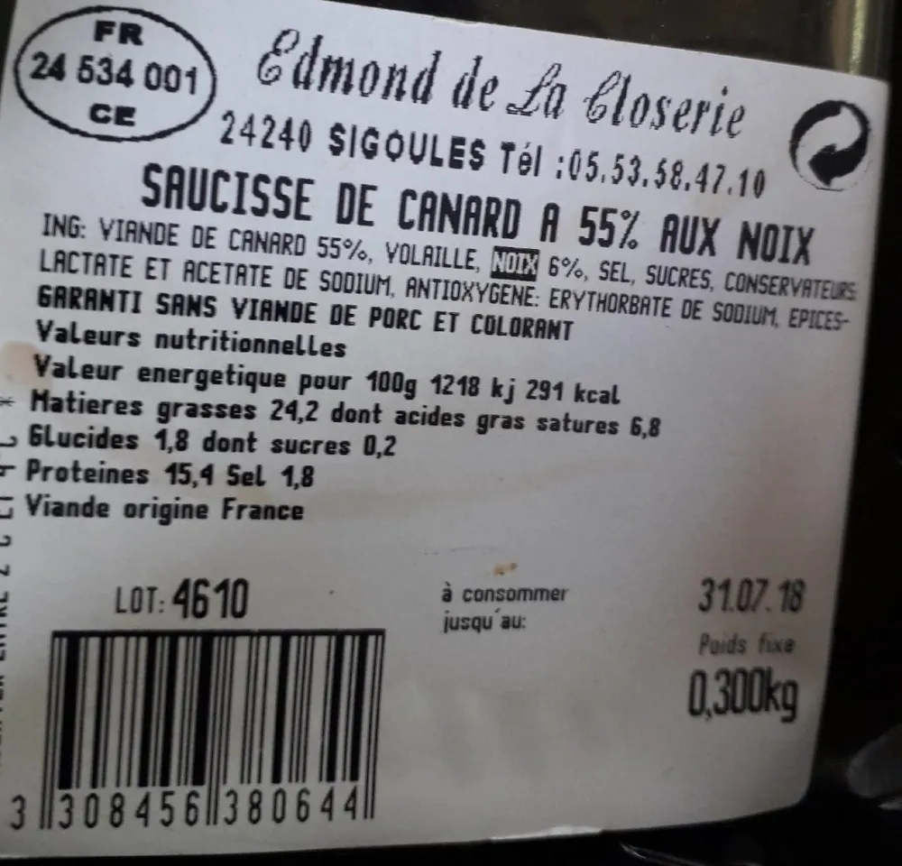 Saucisse de canard
