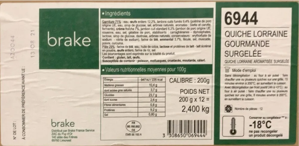 Quiche lorraine gourmande surgelee