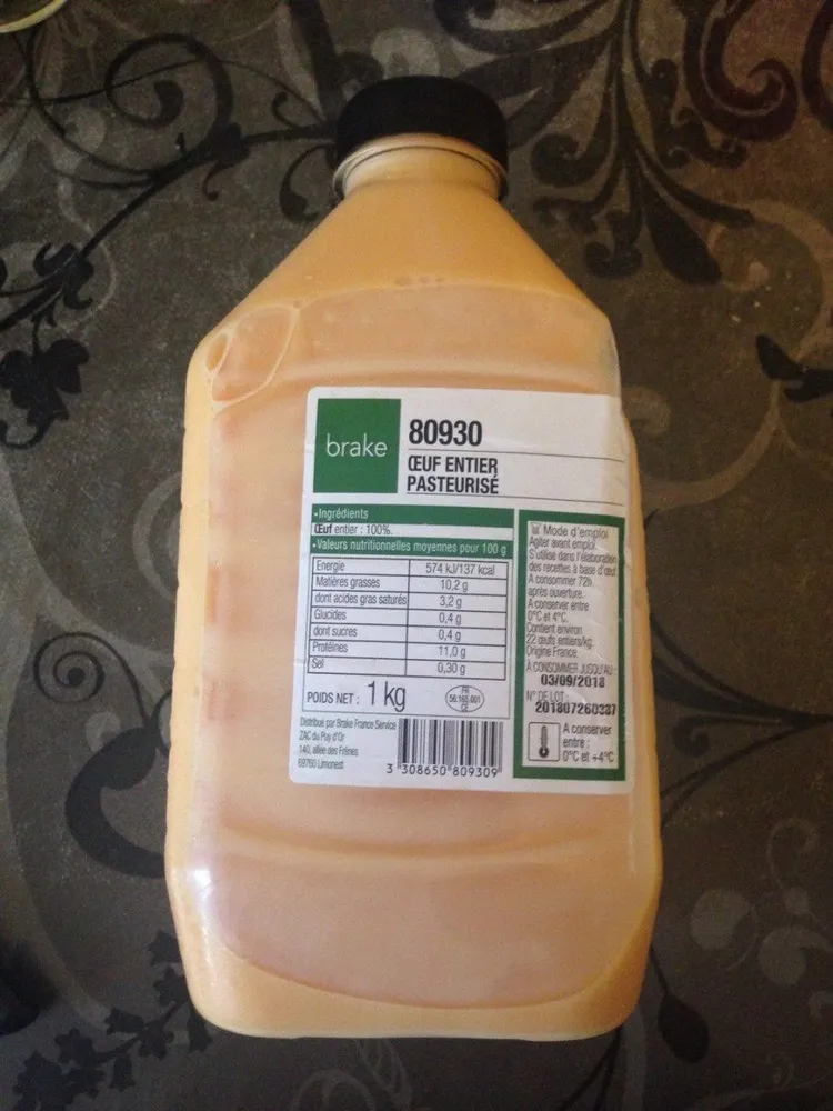 Oeuf entier pasteurisé