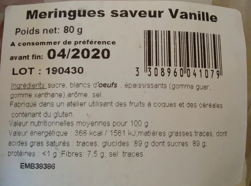 Meringues saveur vanille