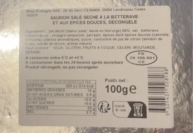 Saumon sale seche a la betterave