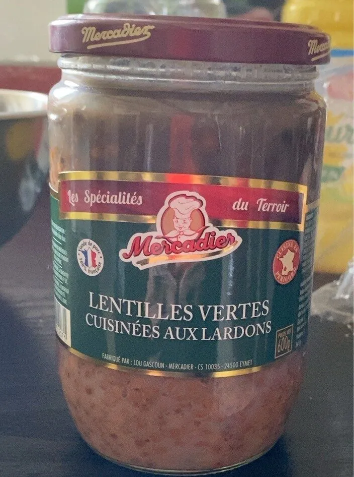 Lentilles vertes cuisinees aux lardons