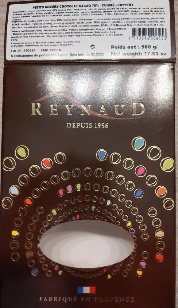 Petits coeurs chocolat cacao 70% - Cuivré