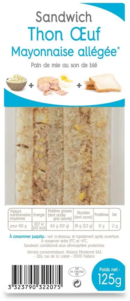 Sandwich thon oeuf mayonnaise allégée