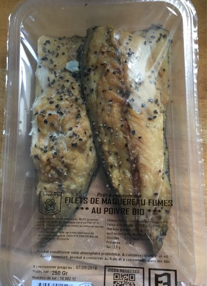 Filets de maquereau fumés au poivre bio