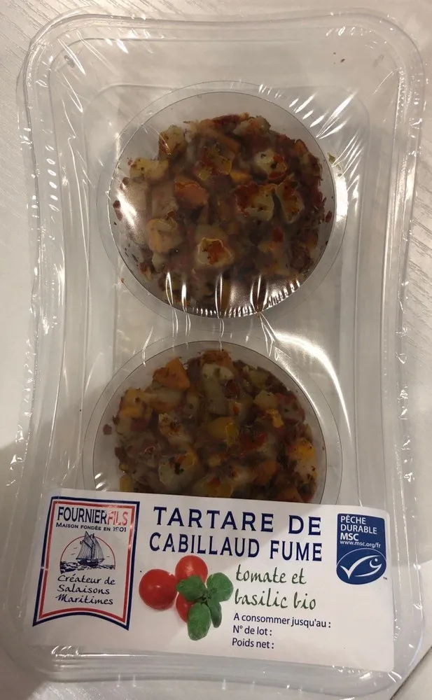 Tartare de cabillaud fume Tomate basilic bio