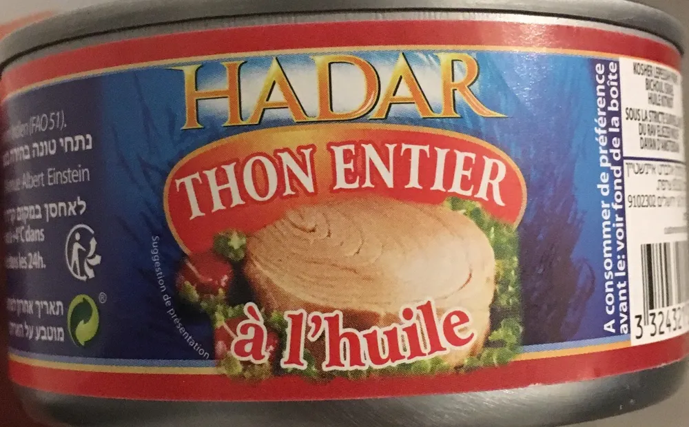 Thon entier hadar a l huile