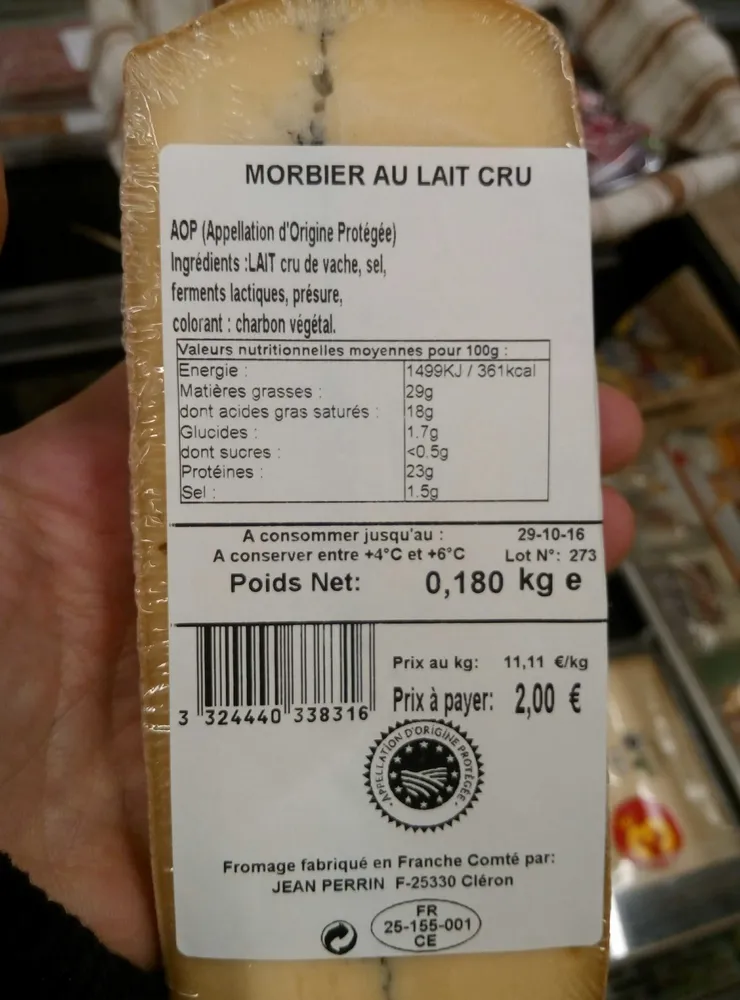 Morbier au lait cru (29 % MG)
