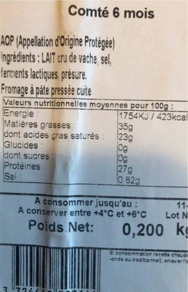 Comte au lait cru