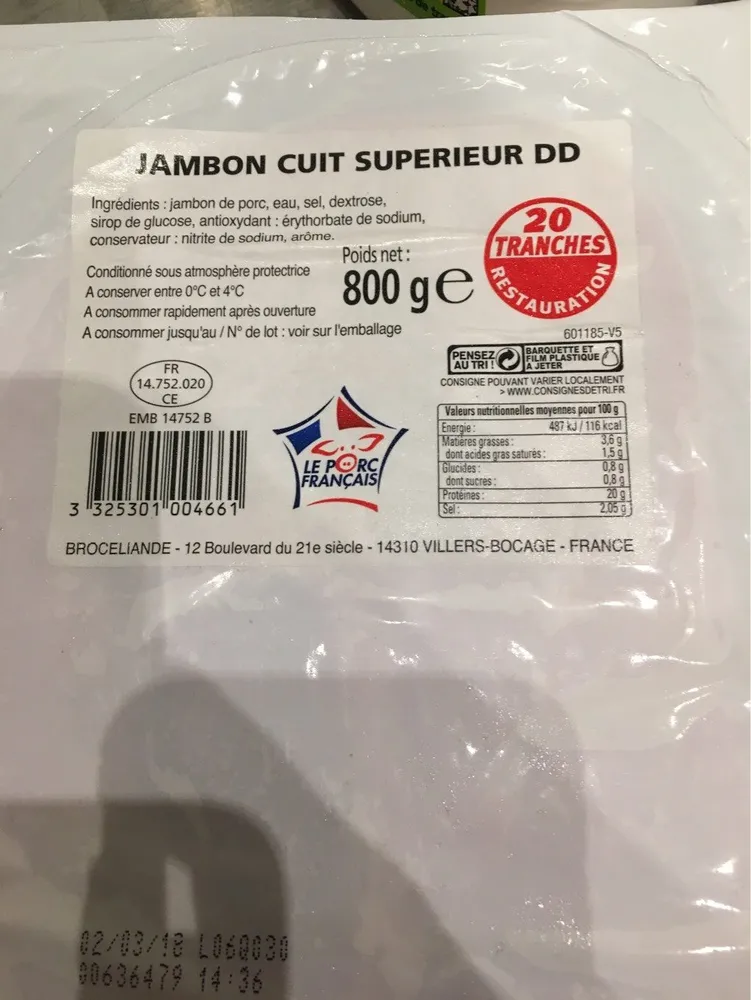Jambon cuit supérieur DD