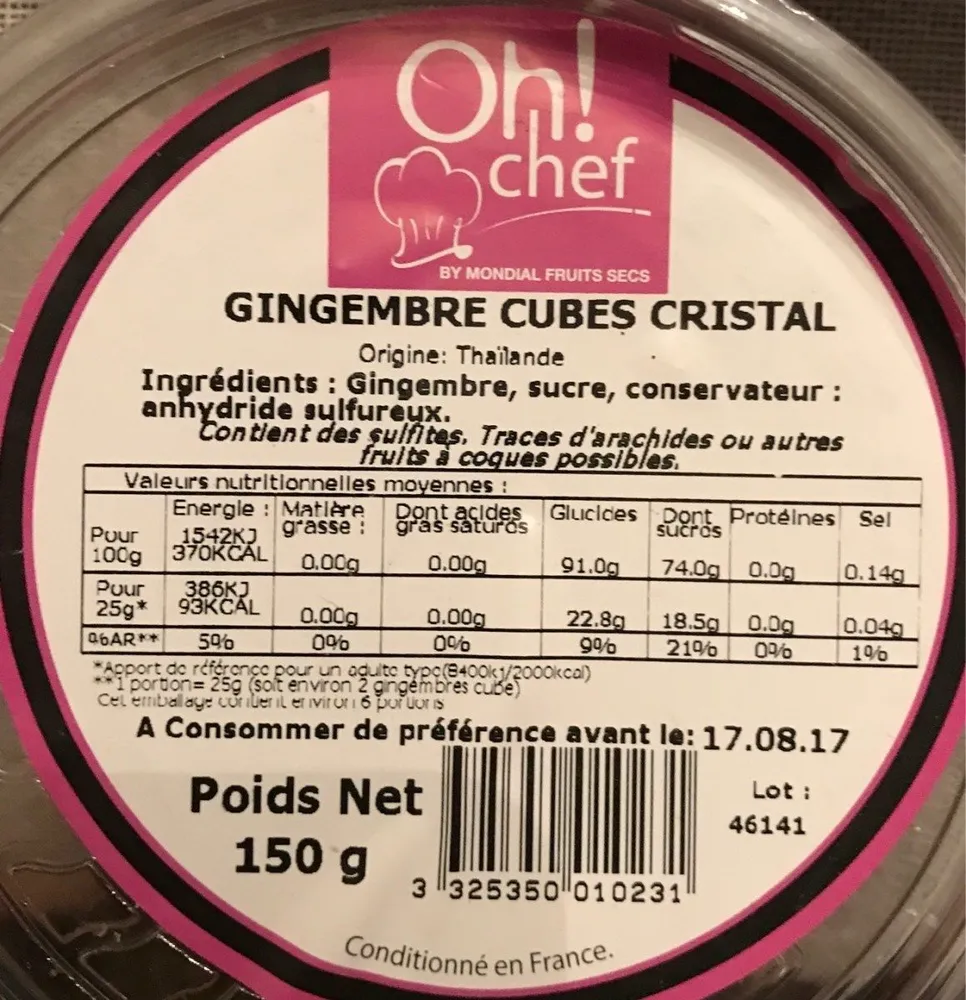 Gingembre cubes cristal