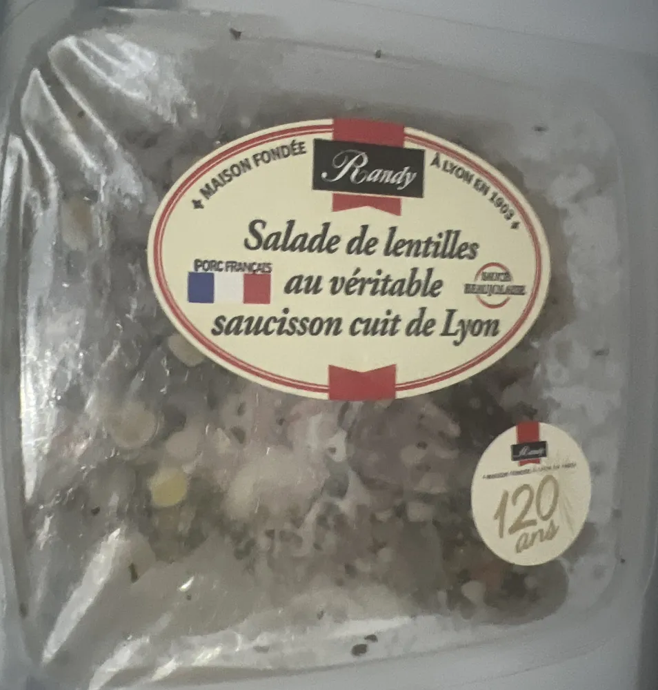 Salade de lentilles au saucisson de Lyon sauce Beaujolaise