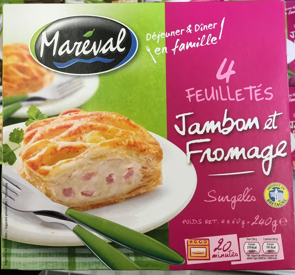 4 feuilletés Jambon et Fromage surgelés