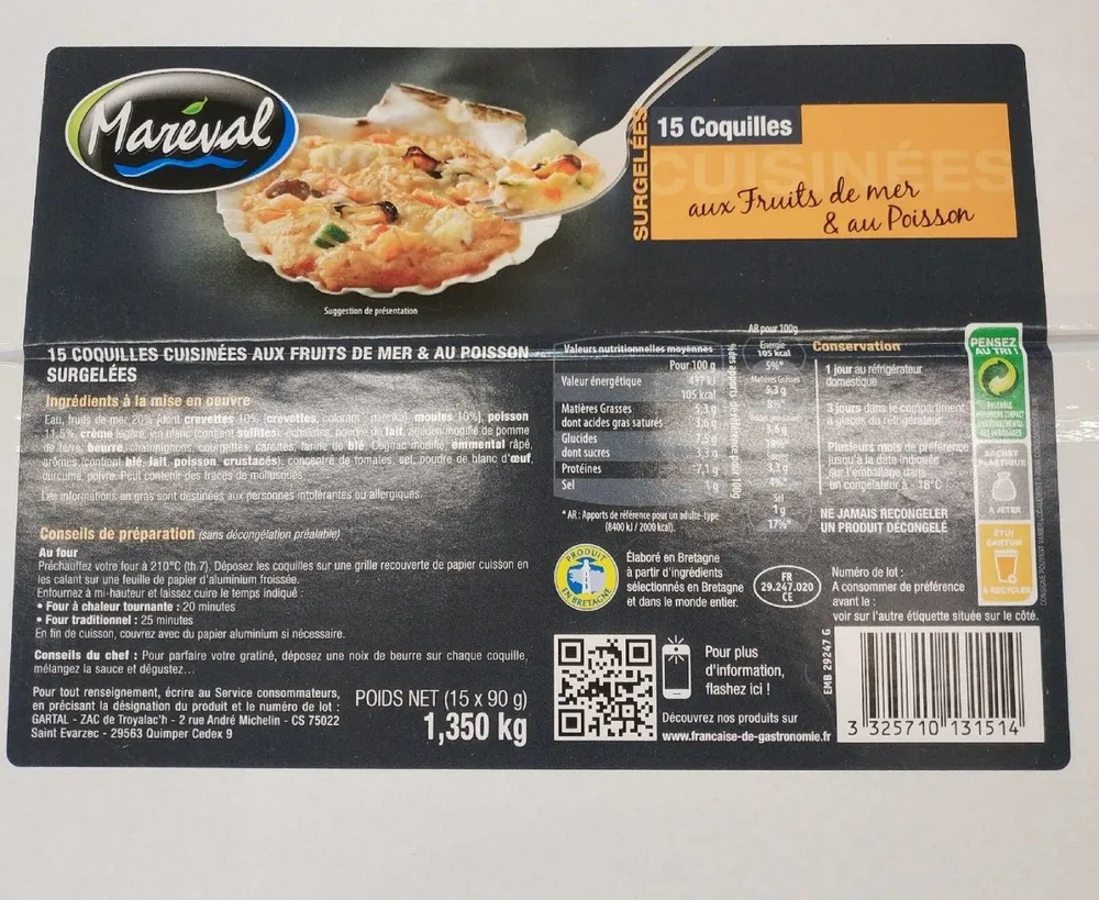 Coquille cuisine aux fruits de mer et poissons