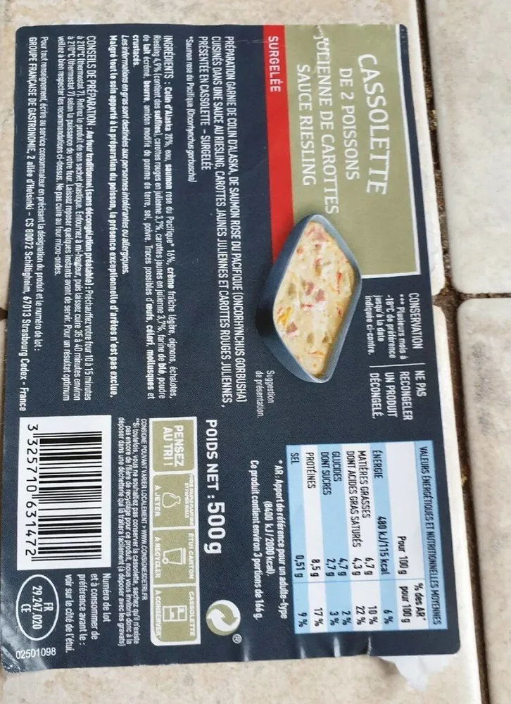 Cassolette de 2 poissons julienne de carottes sauce Riesling