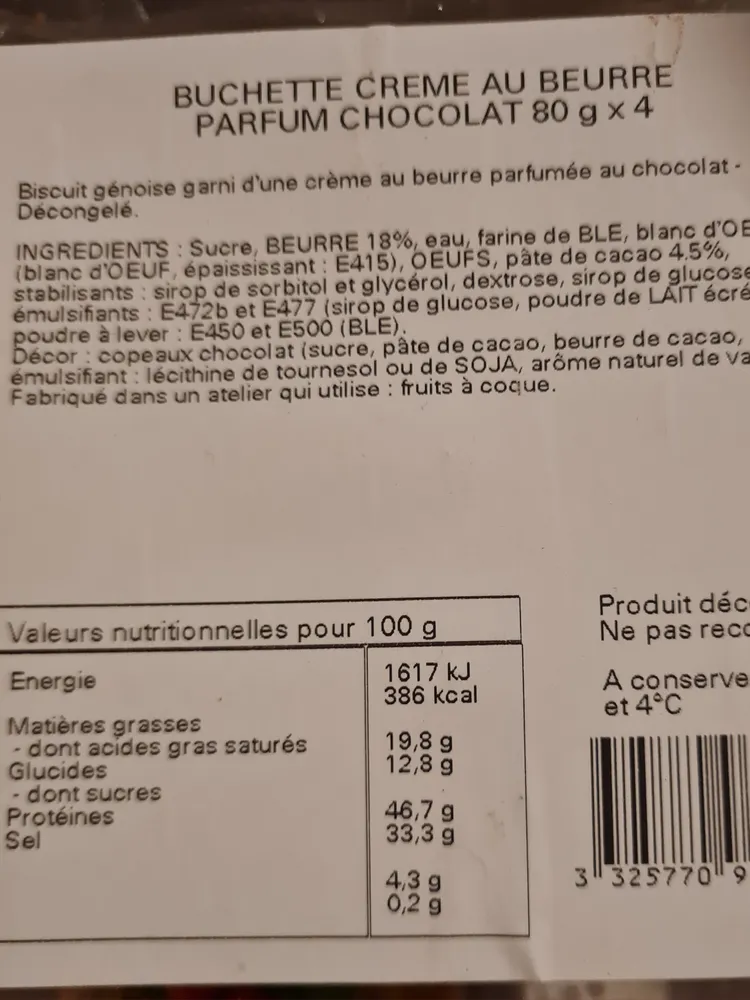 Bûchette crème au beure parfum chocolat