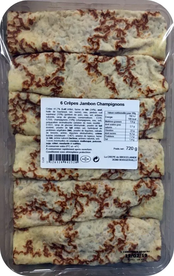 6 Crêpes  de Froment Rouléees Jambon Supérieur et Champignons