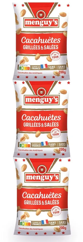 Cacahuètes grillées et salées 2x200g +1 offert