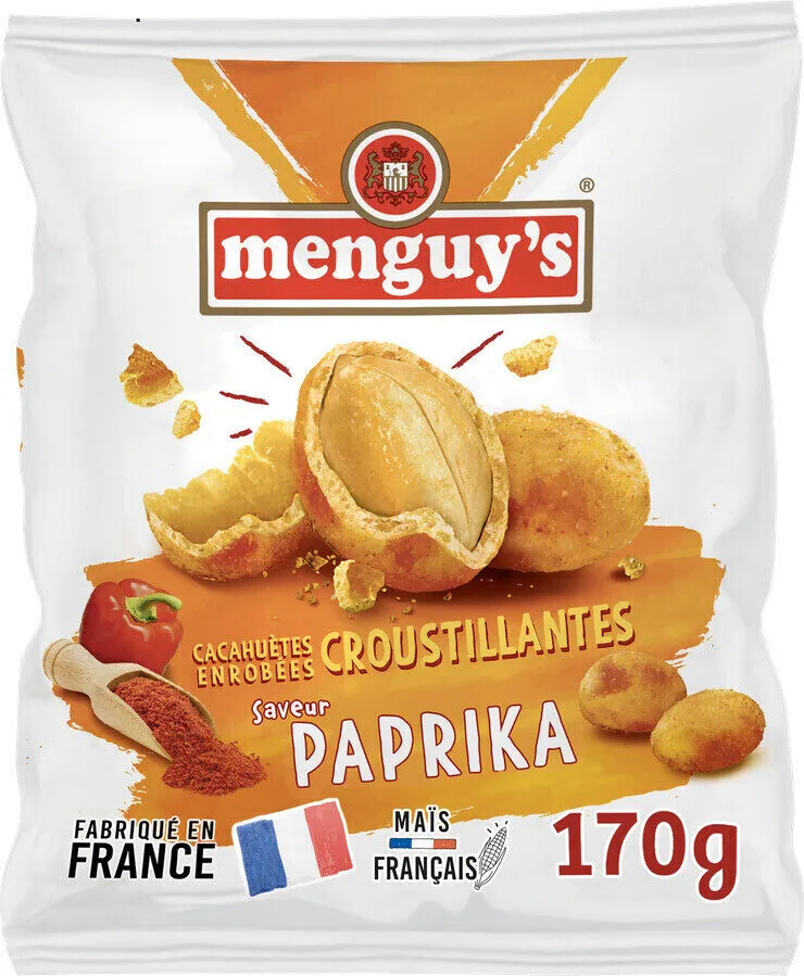Cacahuètes enrobées d'un biscuit au maïs saveur paprika