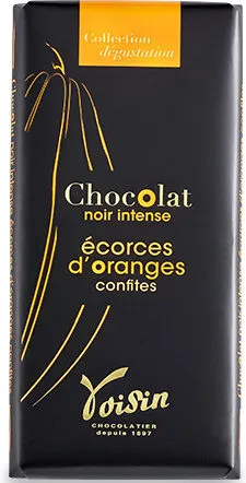 Chocolat noir intense écorces d'oranges confites