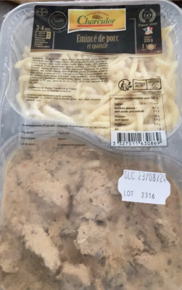 Émincé de porc et spaetzle