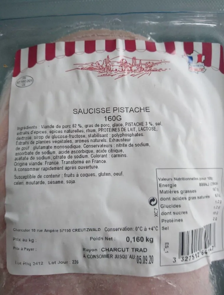 Saucisse pistache 160g