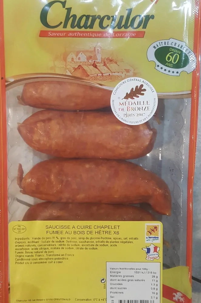 Saucisse à cuire chapelet fumée au bois de hêtre x6