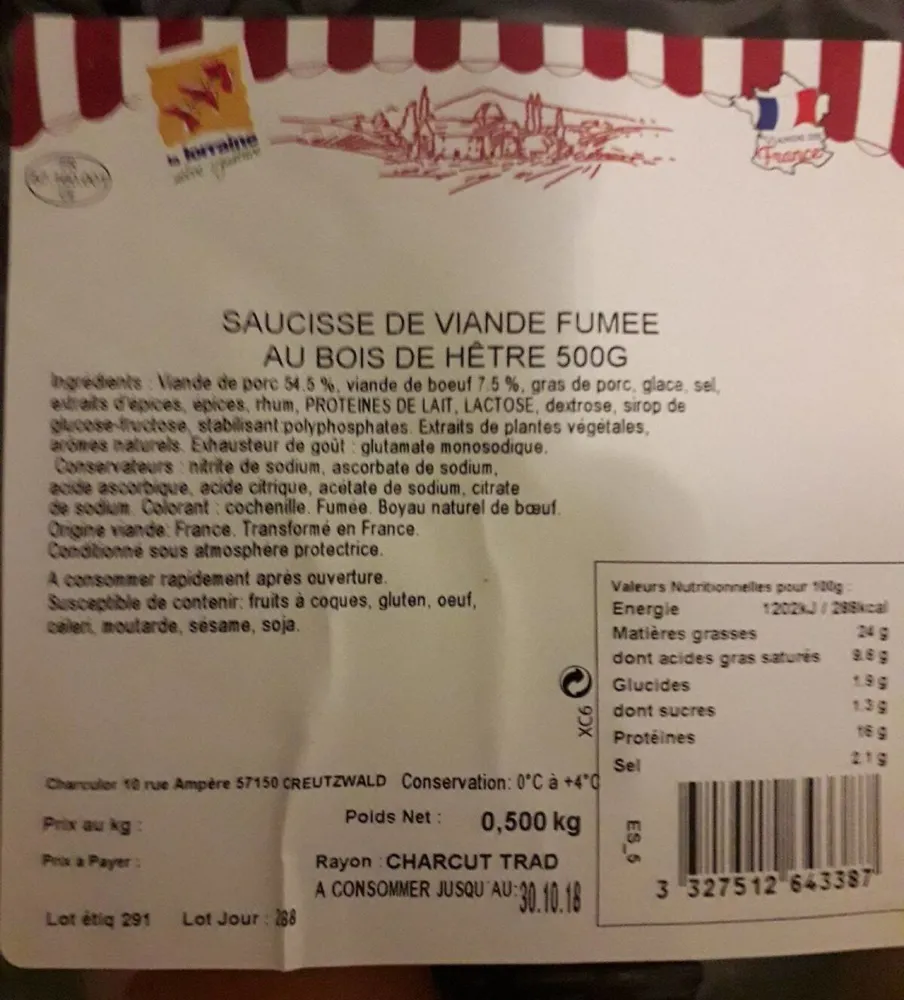Saucisse de viande fumée au bois de hêtre