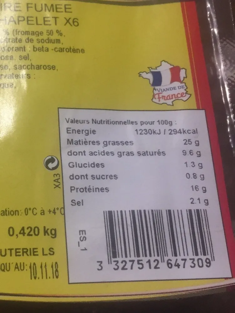 Saucisse a cuire fumee au fromage chapelet