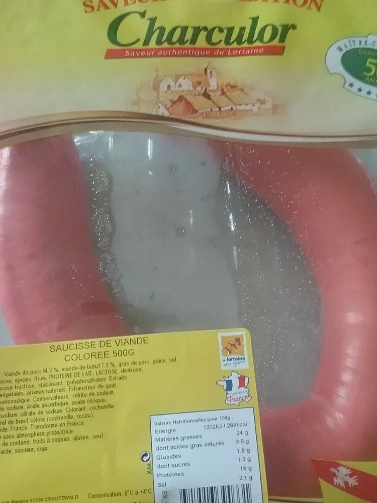 Saucisse de viande colorée 500g