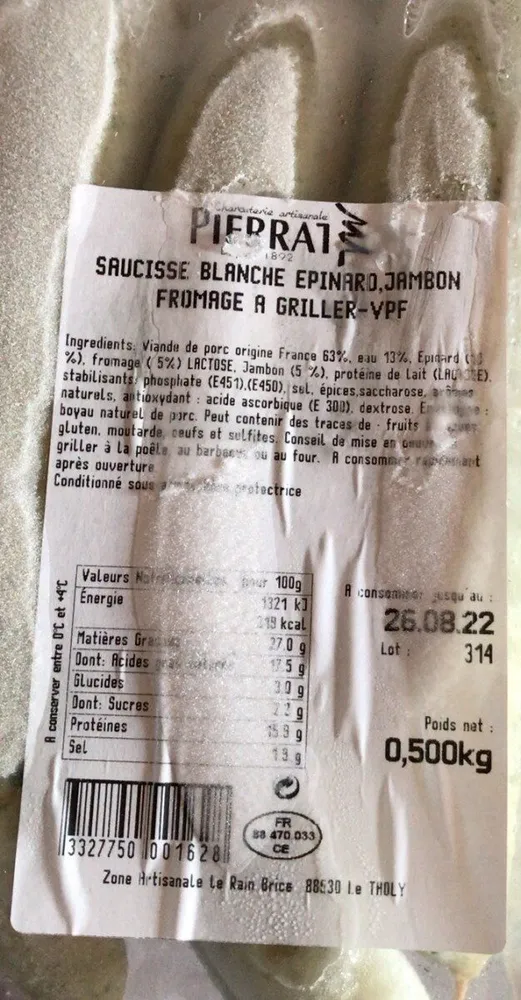 Saucisse blanche epinard jambon fromage à griller