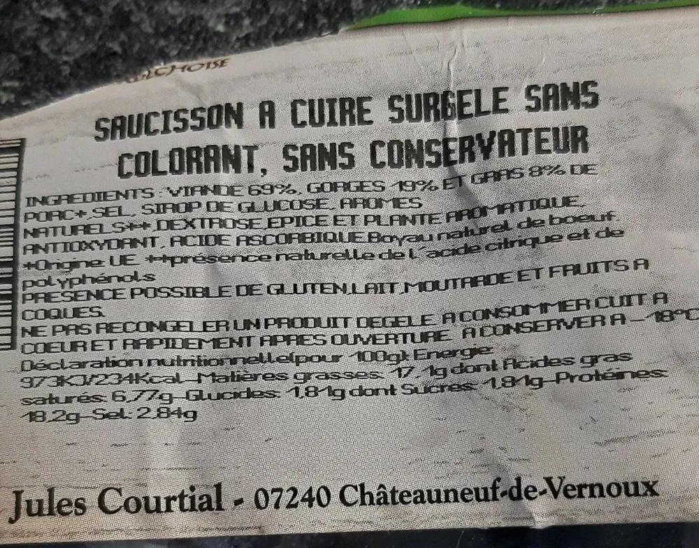 Saucisson à cuire surgele