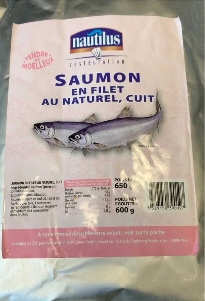 Saumon en filet au naturel, cuit