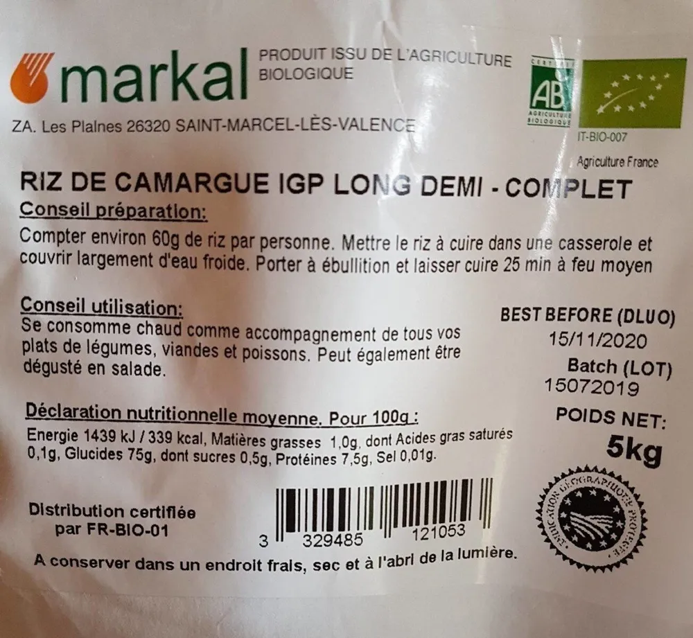 Riz de Camargue IGP 1/2 complet