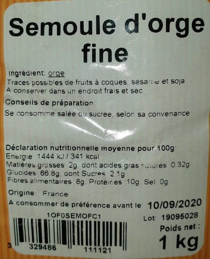 Semoule d'orge fine