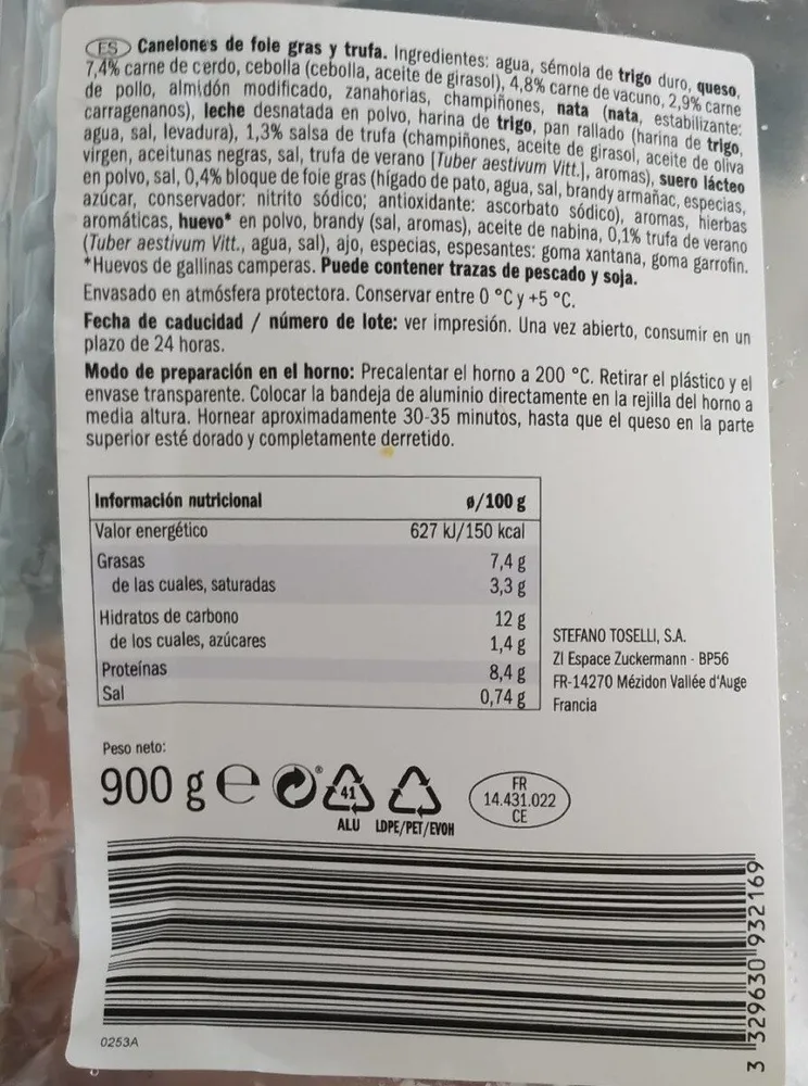 Canelones de foie y trufa