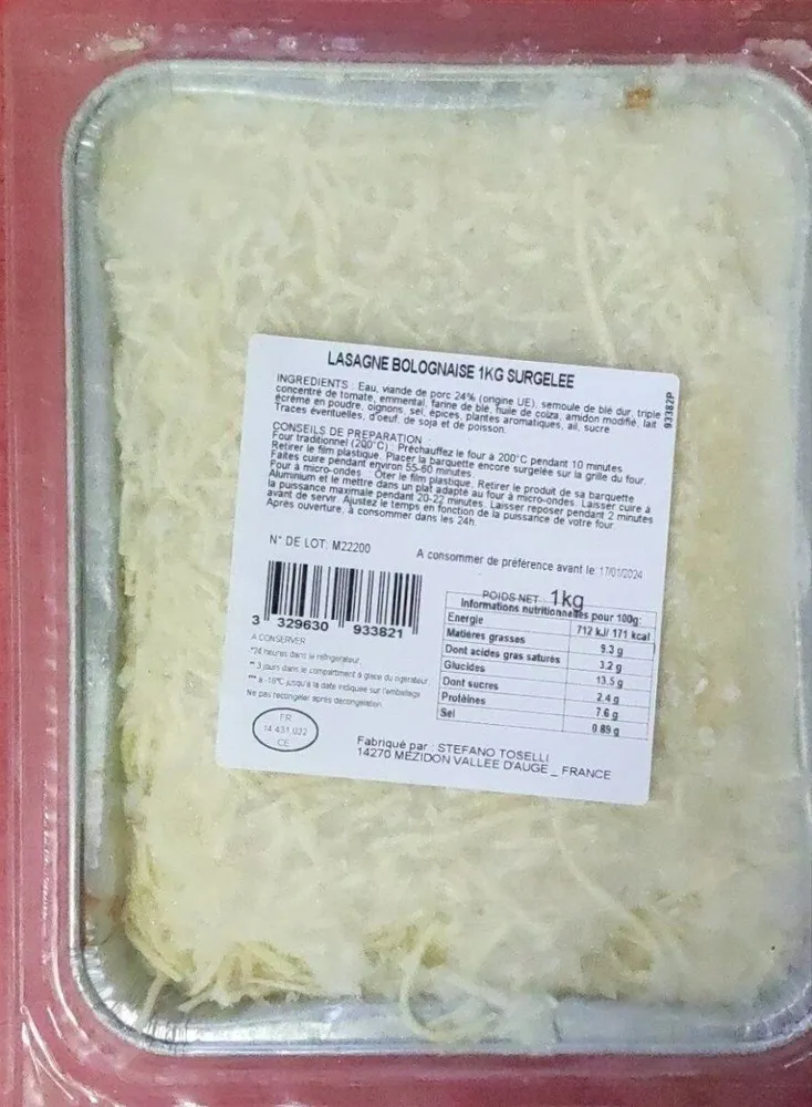 Lasagne Bolognaise 1kg Surgelée